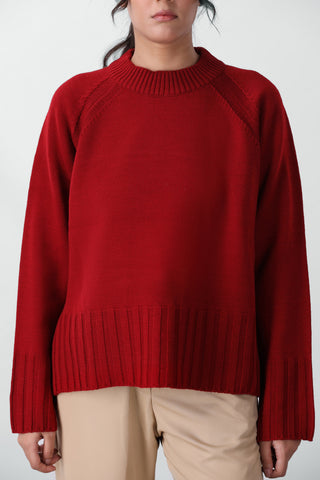 Side-Slit Knitted Jumper in Scarlet Red