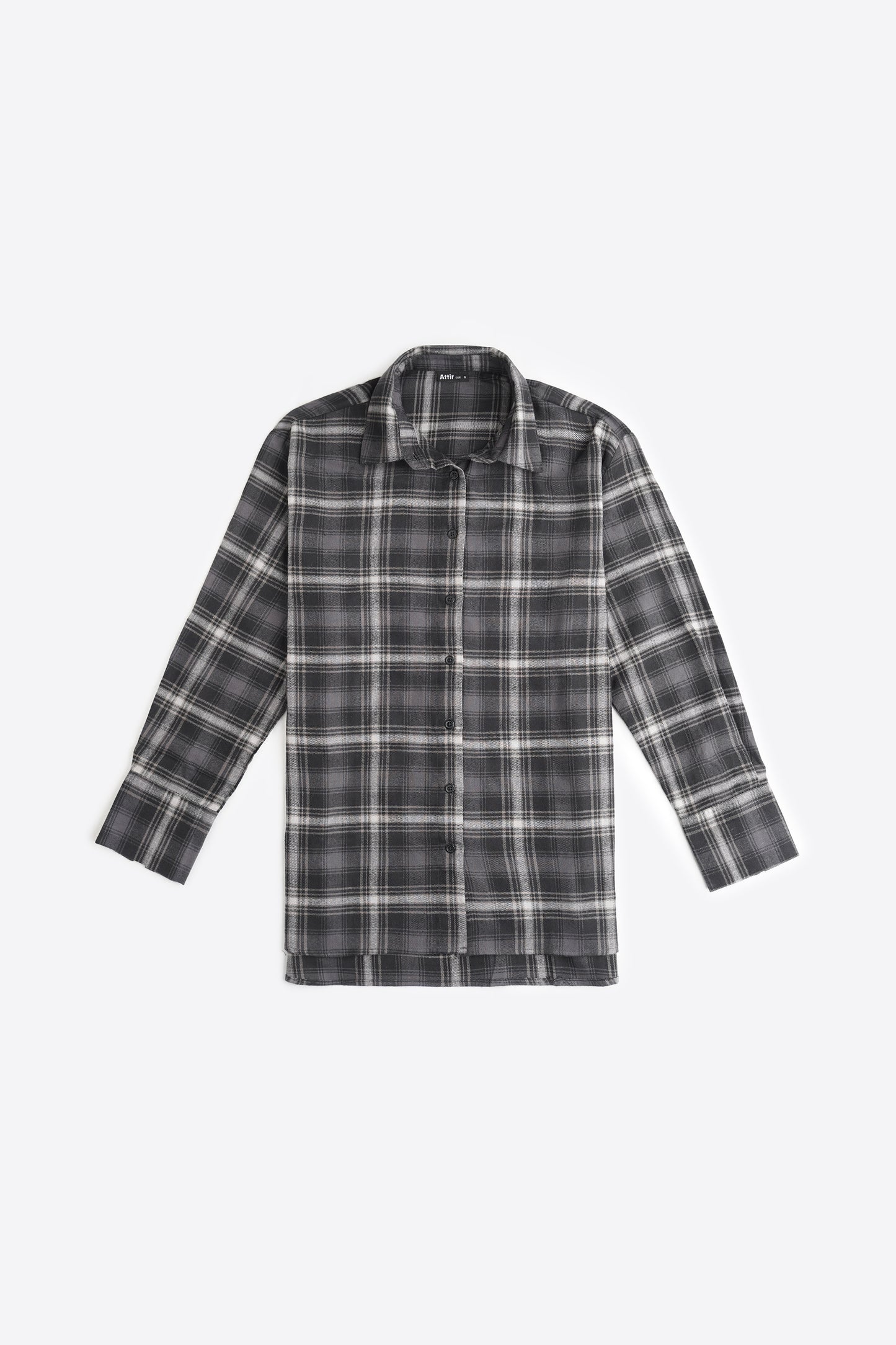 Oversized Shirt in Black Flannel Weave