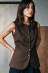 Sleeveless Twill Vest / CHOCOLATE VEST ATTIR-WOMEN