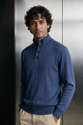 Mock-Neck Button Up Sweater / MELANGE BLUE SWEATER ATTIR-MEN