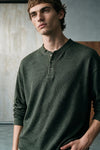 Melange Effect Henley Shirt / GREEN MELANGE HENLEY ATTIR-MEN