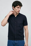 Knitted Button-Up Polo in Ink Black SHIRT ATTIR-MEN