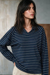 Long Sleeves Striped Polo Top / NAVY POLO ATTIR-WOMEN