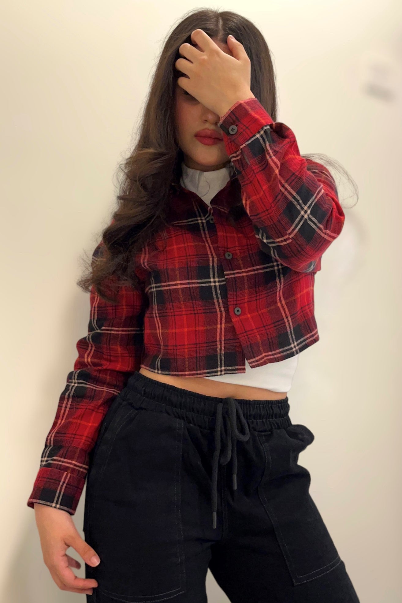 Flannel Crop Shirt in Red