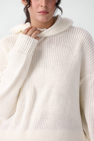 Cardigan Knitted Oversized Hoodie in Cream