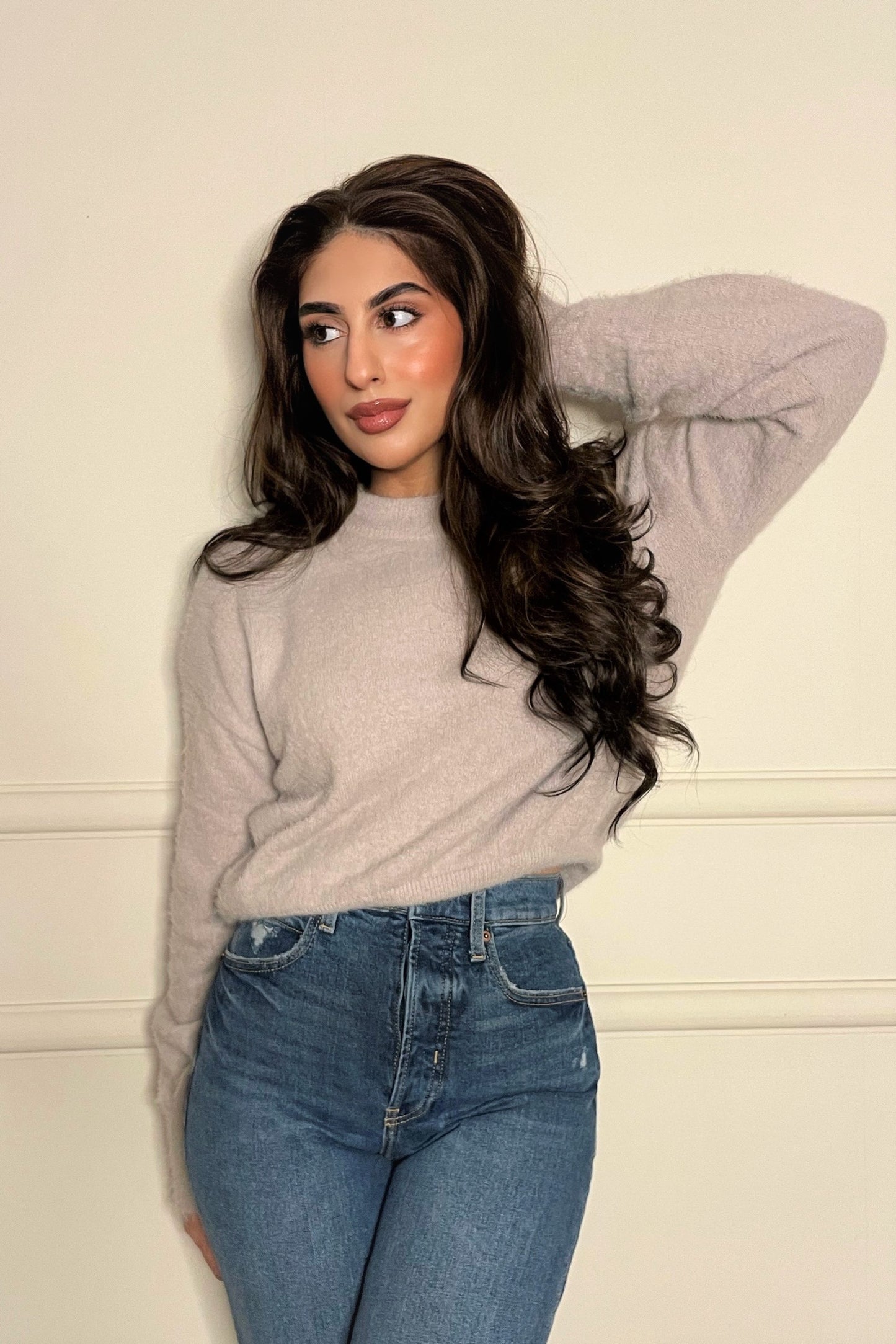 Feather Yarn Mock Neck Sweater