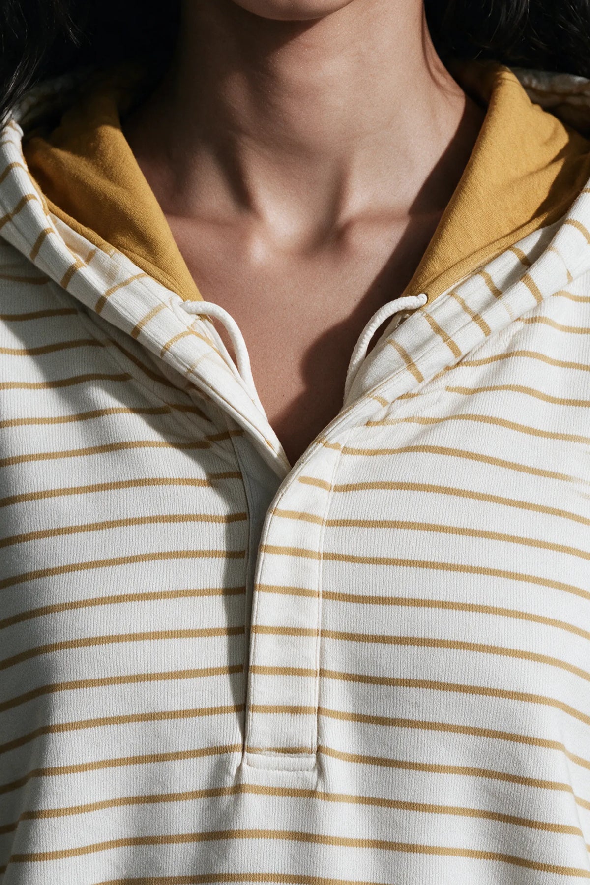 Striped Pullover Hoodie / MUSTARD HOODIE ATTIR-WOMEN