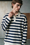 Striped Polo Shirt with Contrast Detail / WHITE & BLUE RUGBYPOLO ATTIR-UNISEX