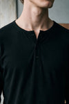 Rib-Knit Henley T-shirt / BLACK HENLEY ATTIR-MEN