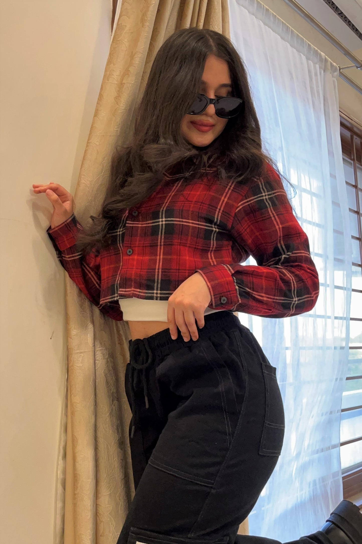 Flannel Crop Shirt in Red
