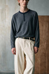 Seam-detail Textured Henley / BLUE HENLEY ATTIR-MEN