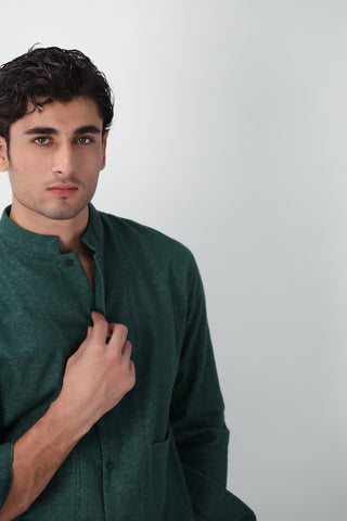Stand-up Collar Overshirt in Brushed Green