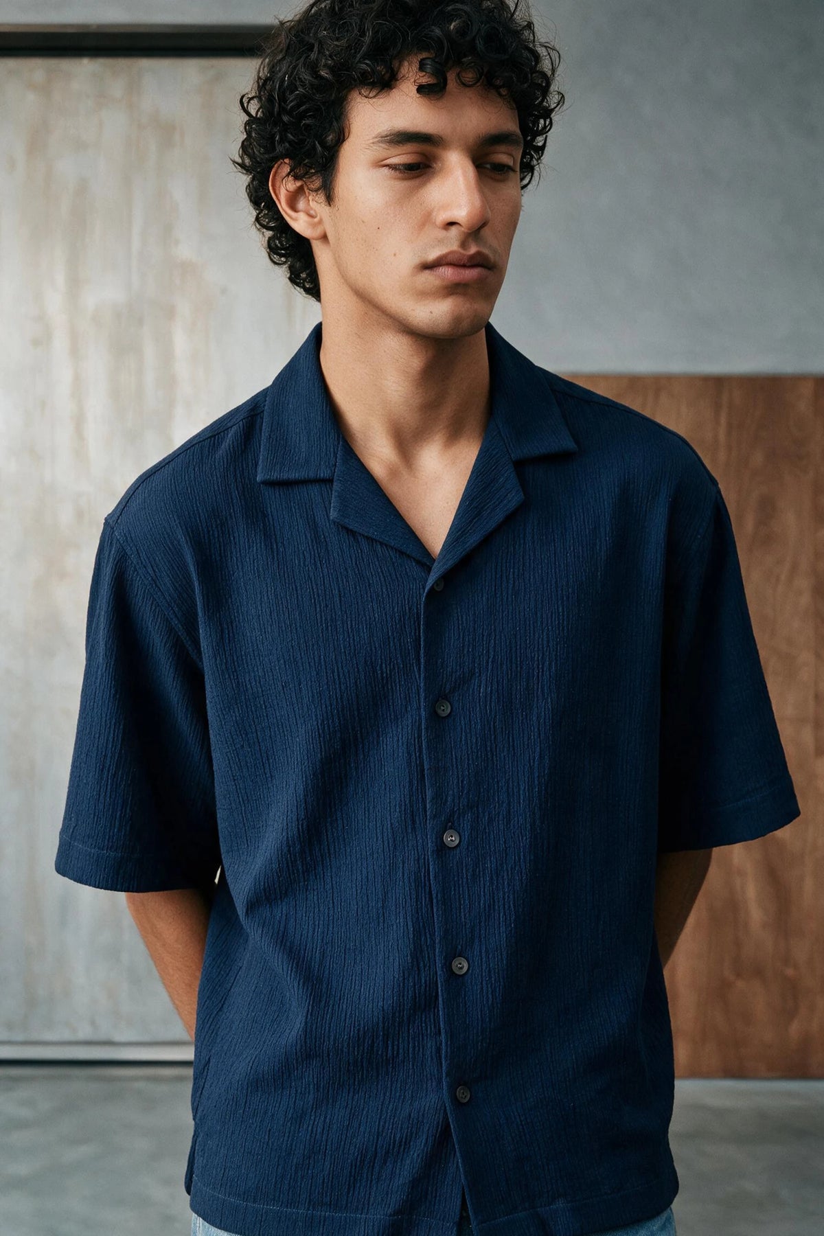Smock Camp Collar Shirt / NAVY SHIRT ATTIR-UNISEX