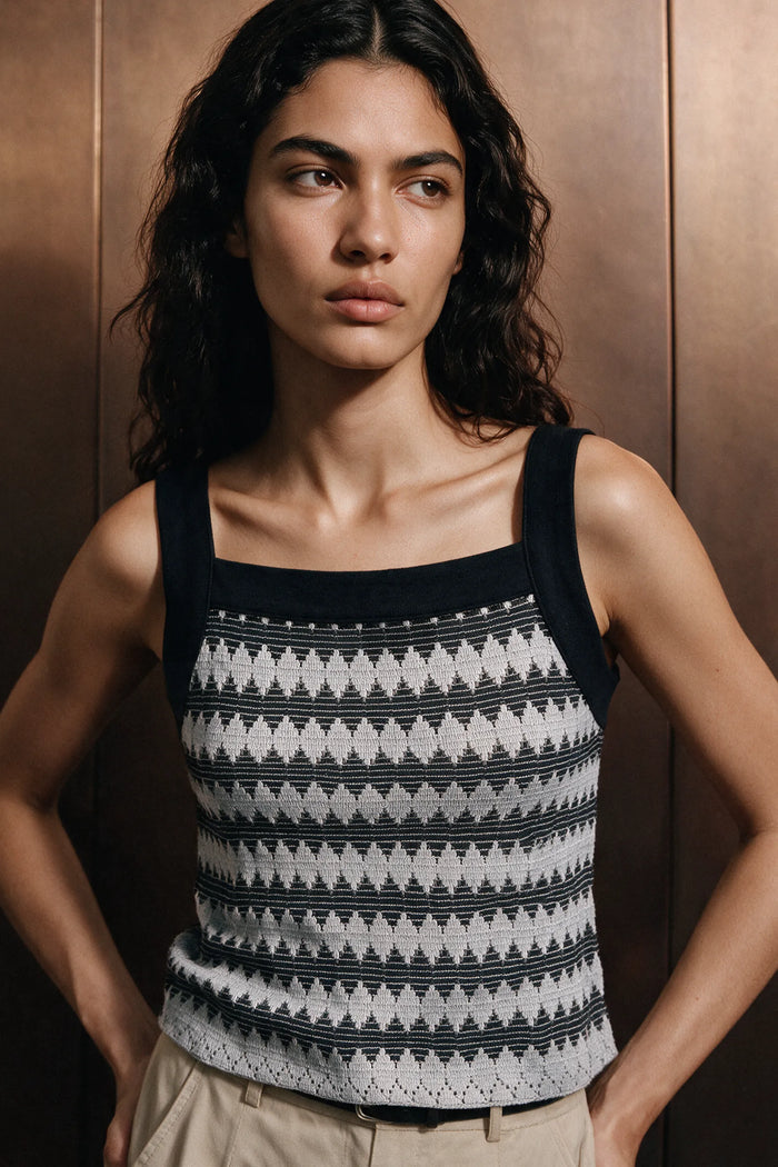 Crochet Knit Tank Top / GREY