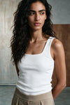 Square Neck Ribbed Tank Top / WHITE TANKTOP ATTIR-WOMEN