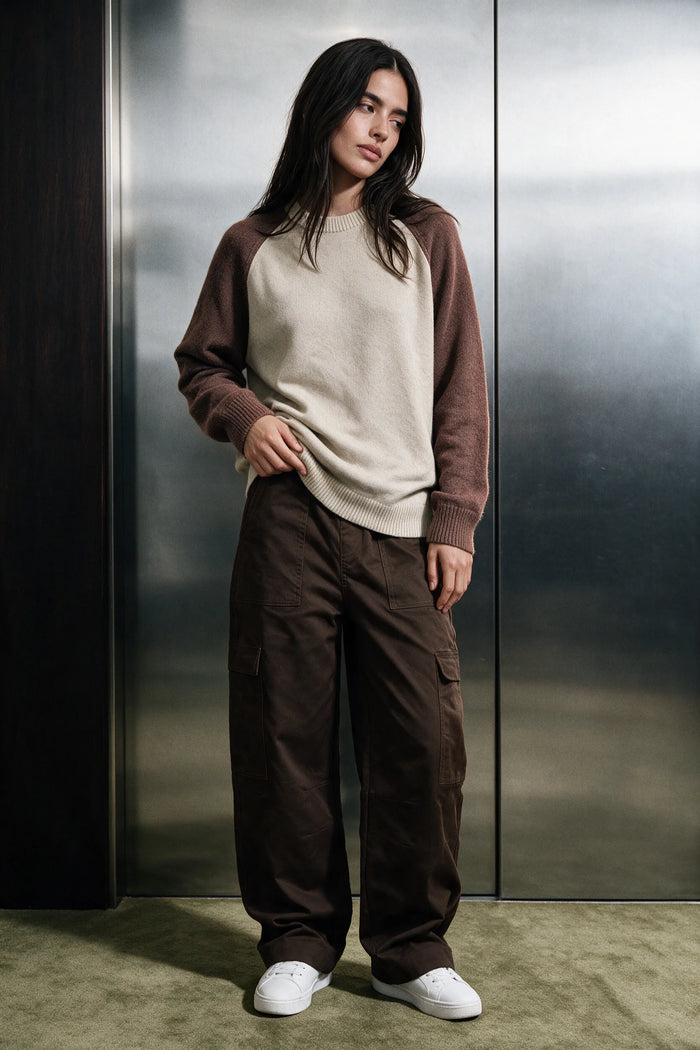 Raglan Knit Sweater / BROWN & KHAKI