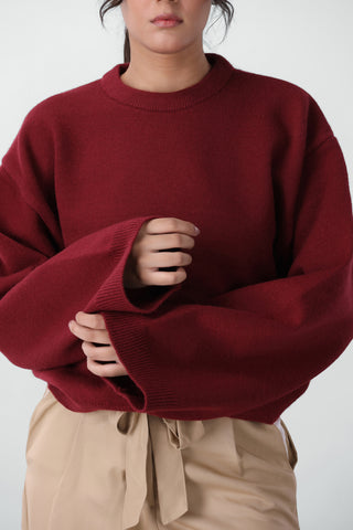Fluffy Oversized Knitted Jumper in Rosewood