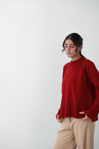 Side-Slit Knitted Jumper in Scarlet Red