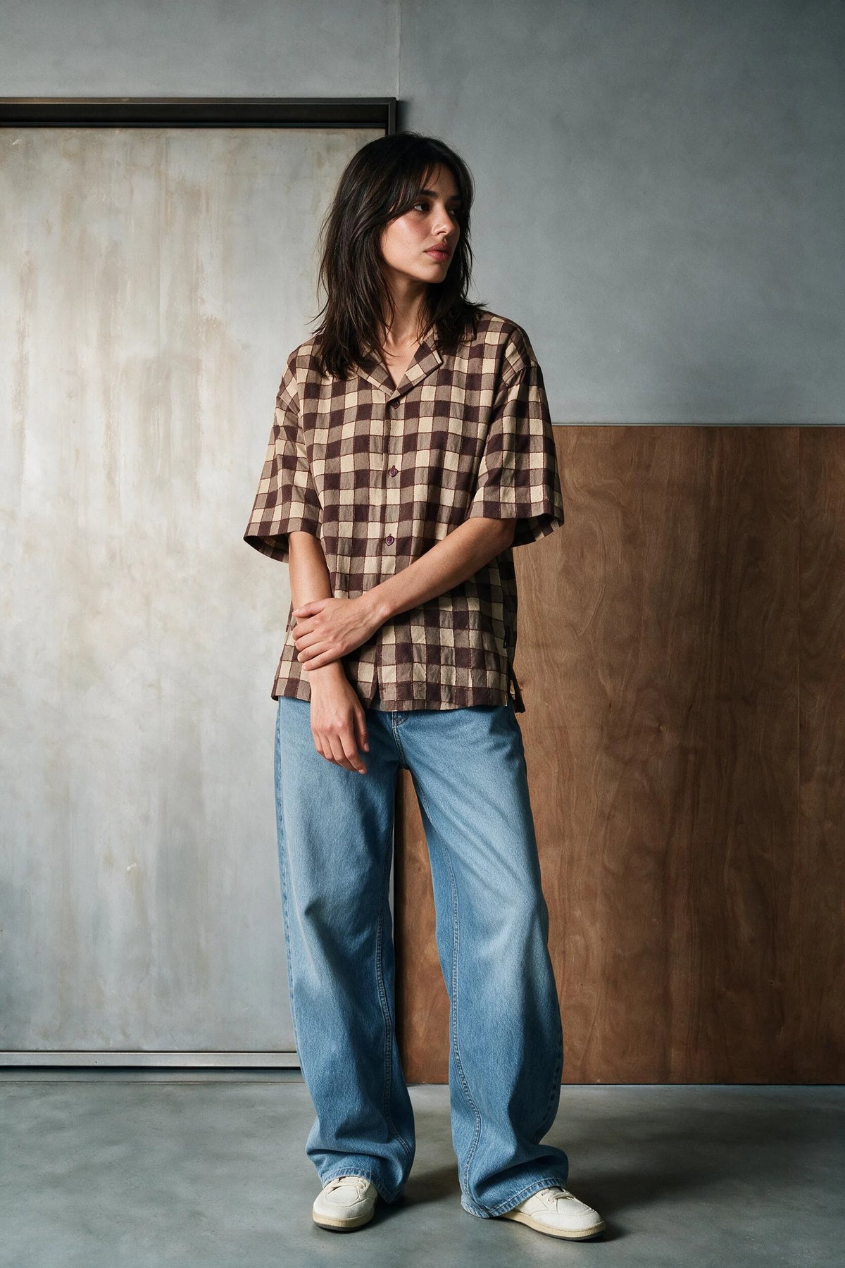 Textured Camp Collar Shirt / BROWN SHIRT ATTIR-UNISEX