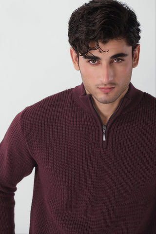 Q Zip Knitted Jumper in Plum