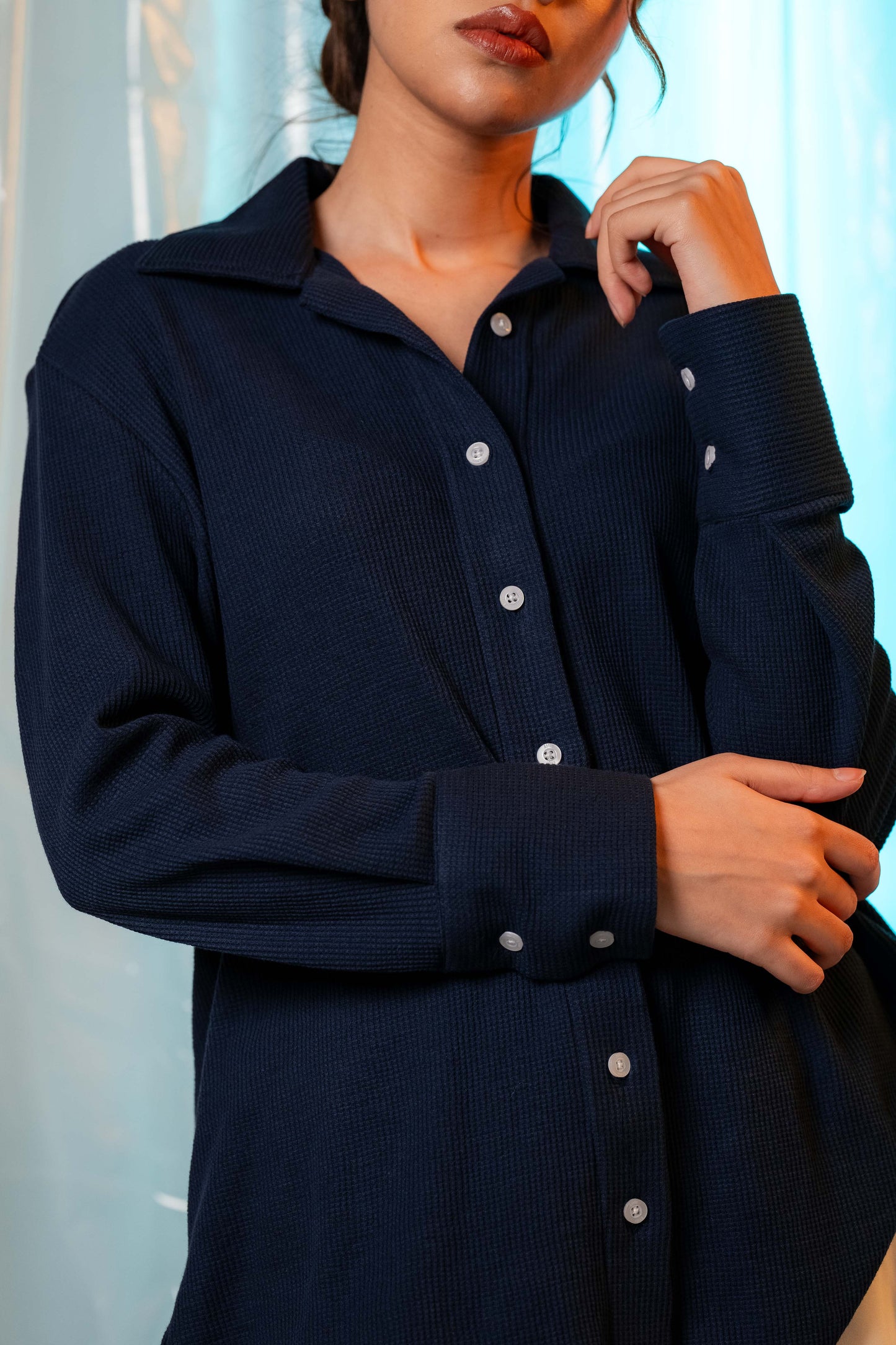 Waffle Textured Shirt in Navy