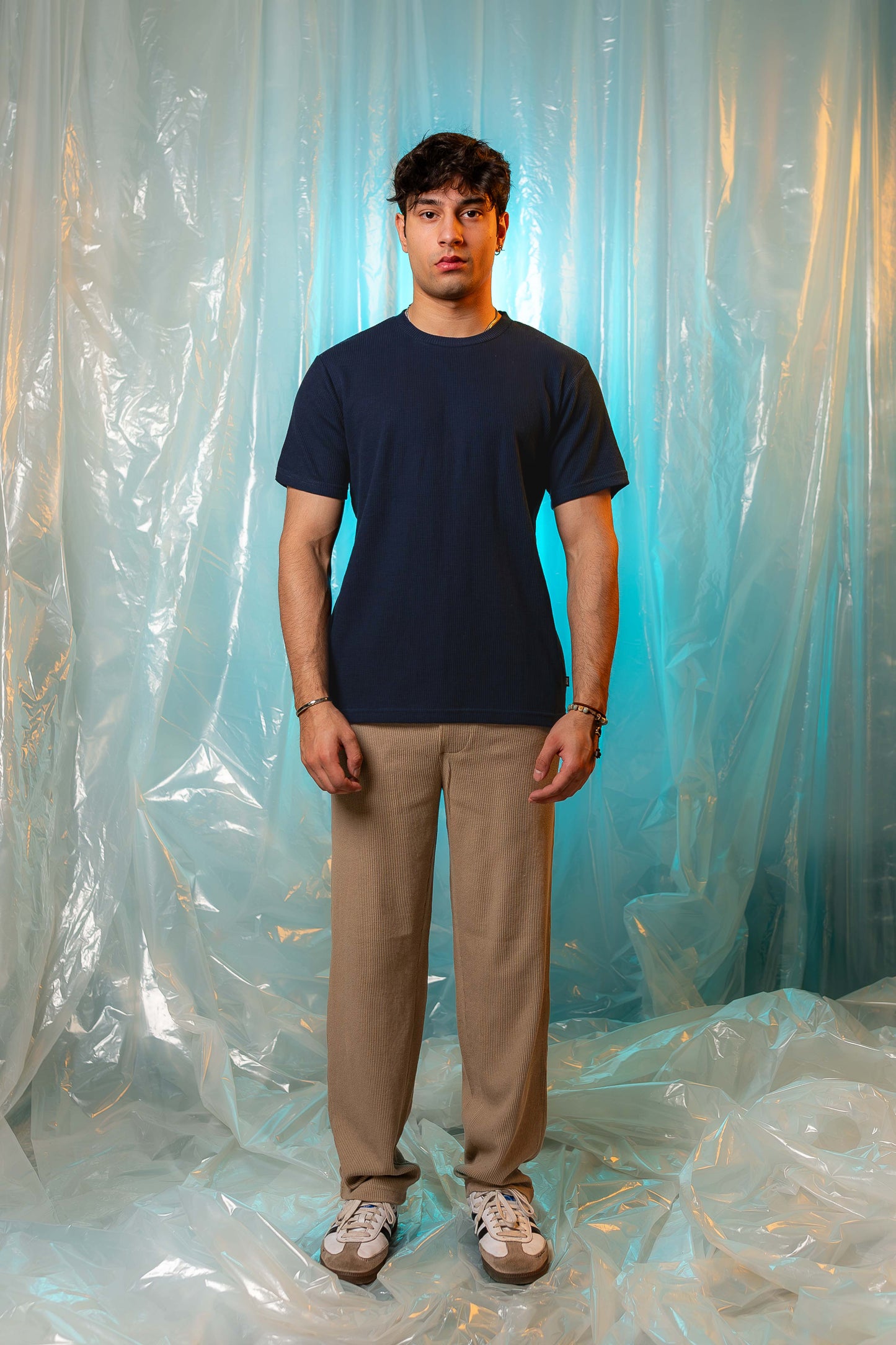 Relaxed Fit Textured Trouser in Stone
