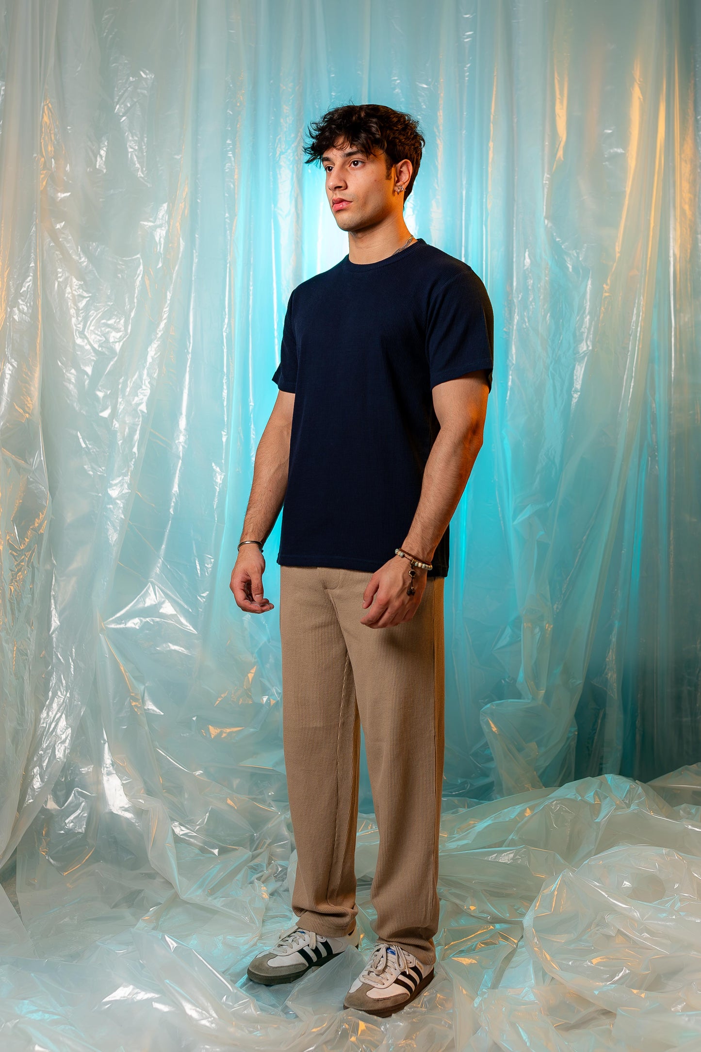 Relaxed Fit Textured Trouser in Stone