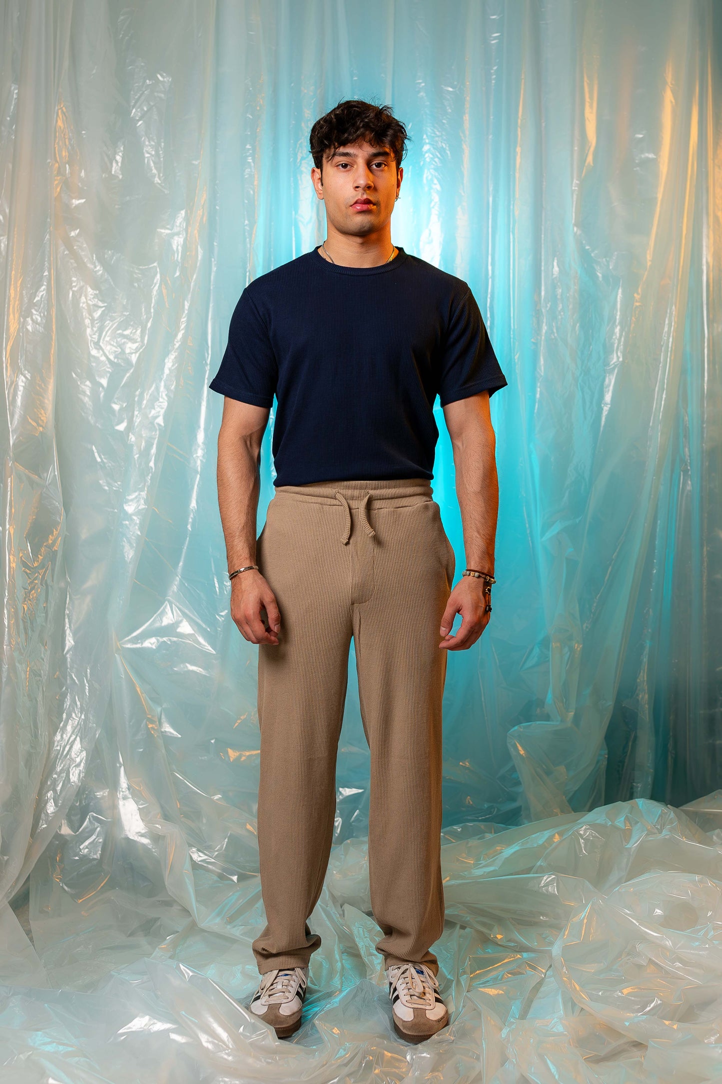 Relaxed Fit Textured Trouser in Stone
