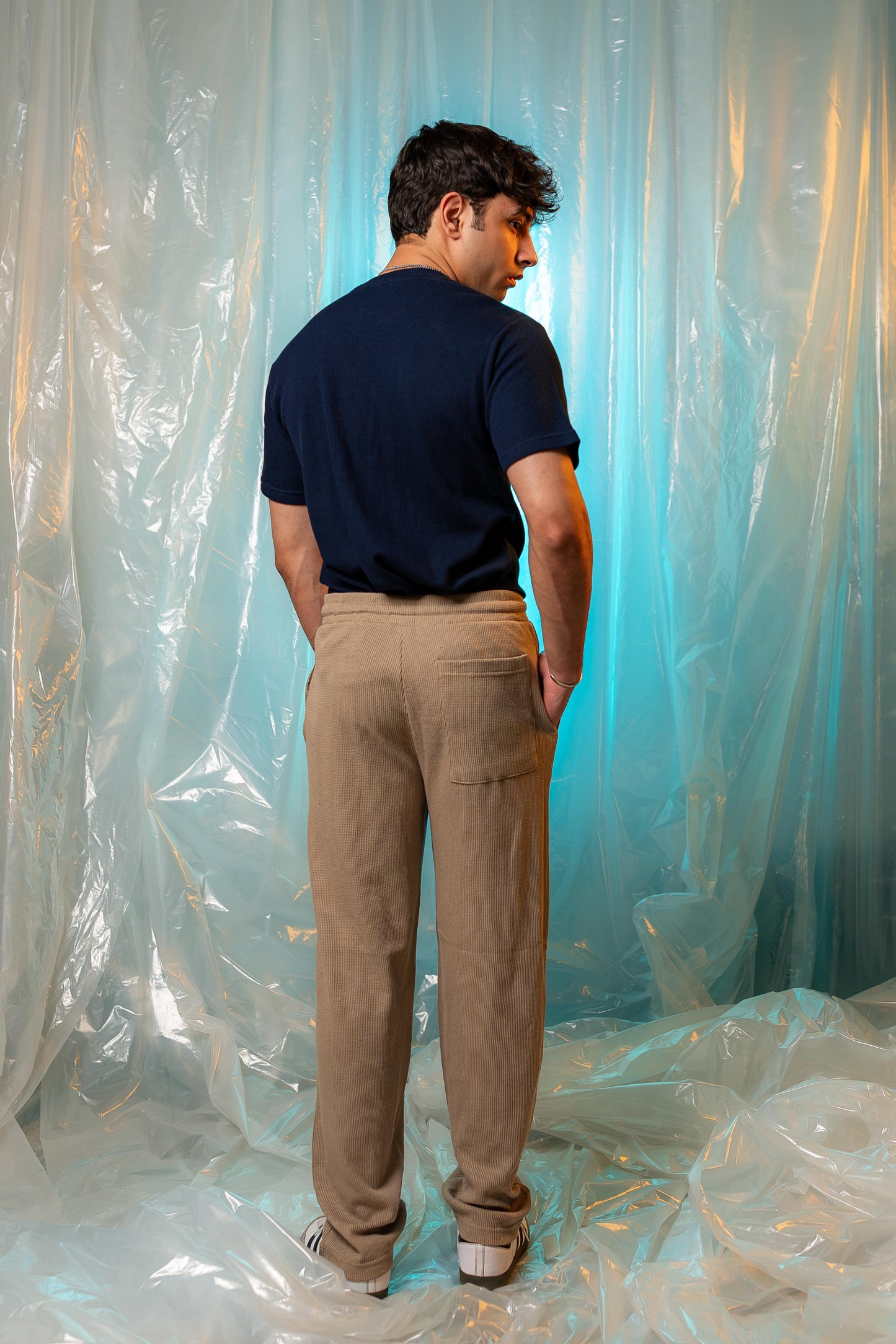 Relaxed Fit Textured Trouser in Stone