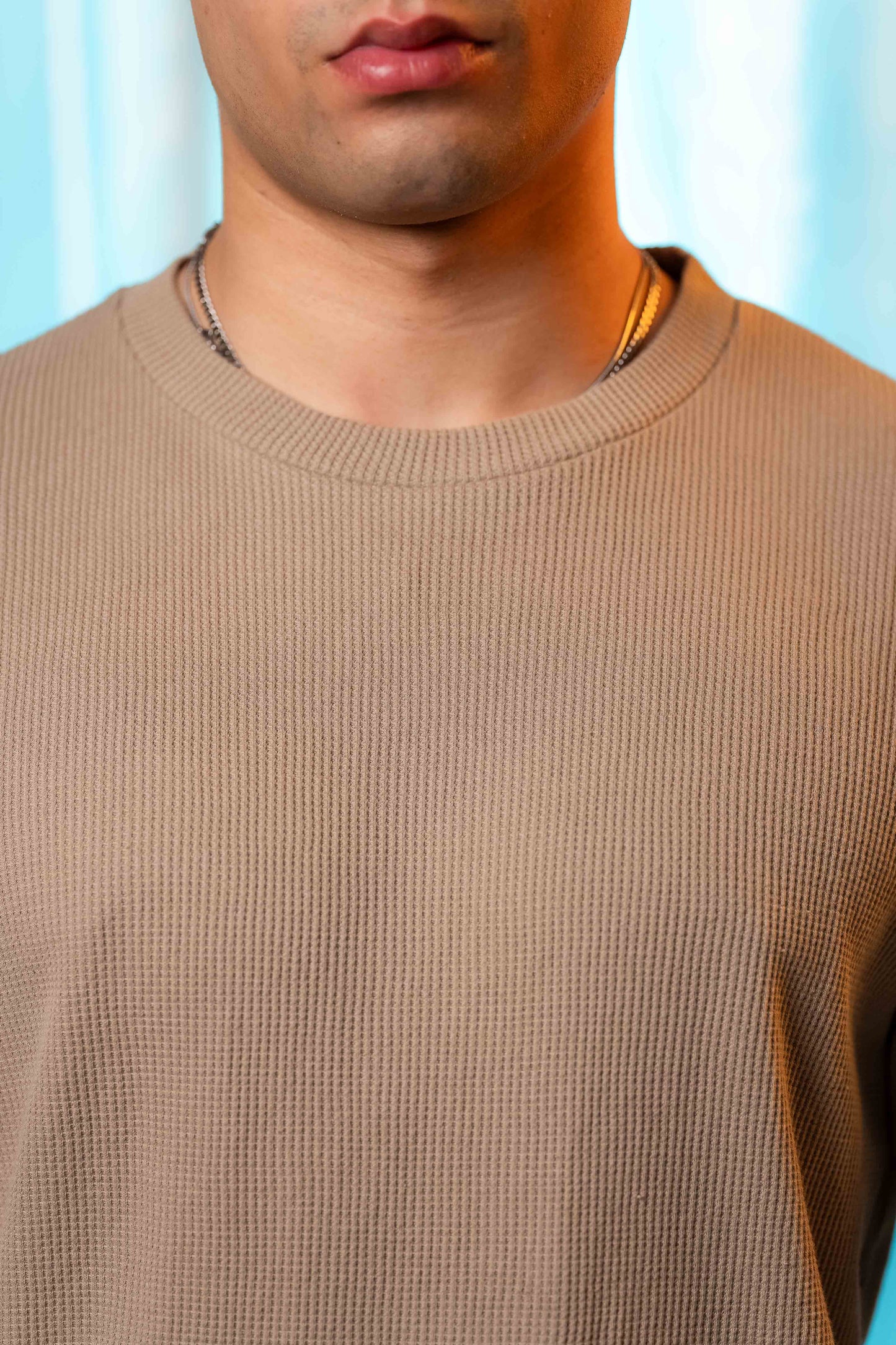 Waffle Textured Crew Neck in Stone
