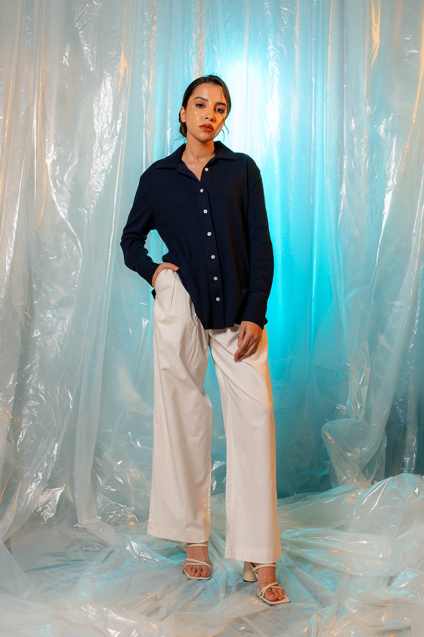 Waffle Textured Shirt in Navy