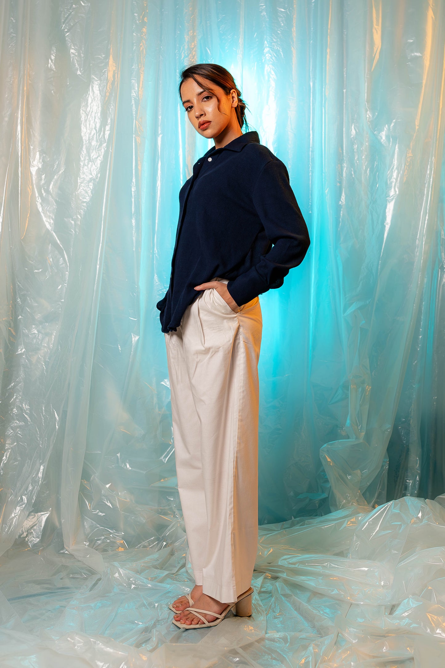 Waffle Textured Shirt in Navy