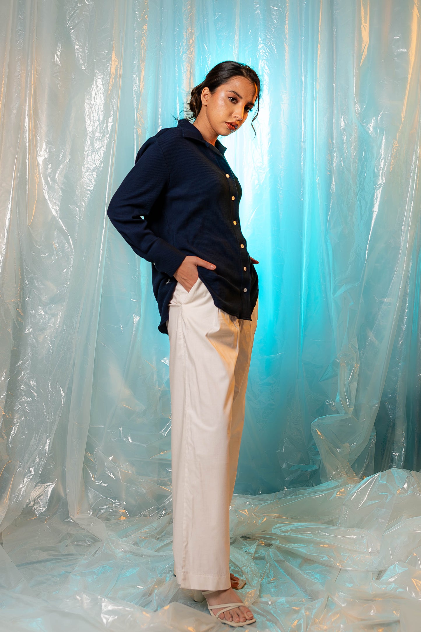 Waffle Textured Shirt in Navy