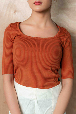 Ribbed Square Top in Florescent Orange