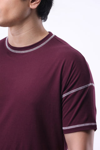 Contrast-stitch Oversized T-shirt in Plum