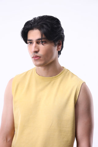 Acid Washed Sleeveless Tee in Yellow