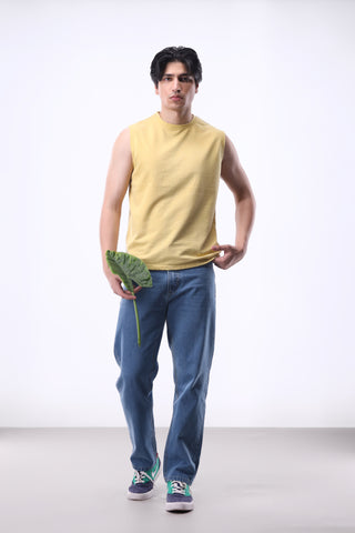 Acid Washed Sleeveless Tee in Yellow