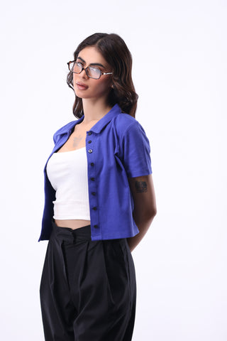 Shirt-detail Top in Iris Blue