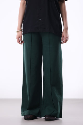 Pleat-detail Wide-leg Trouser in Dark Green