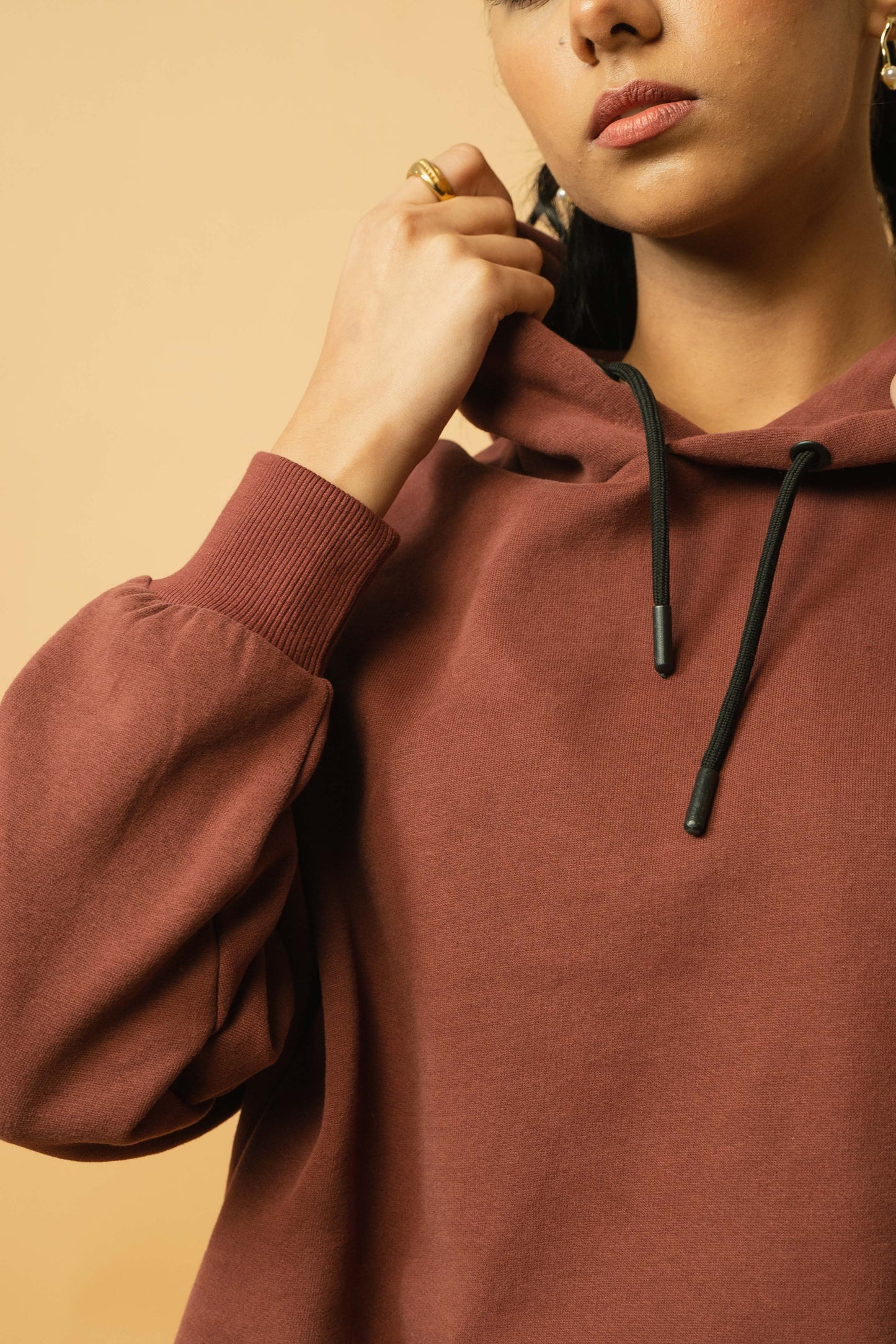 Oversized Crop Hoodie in Old Rose