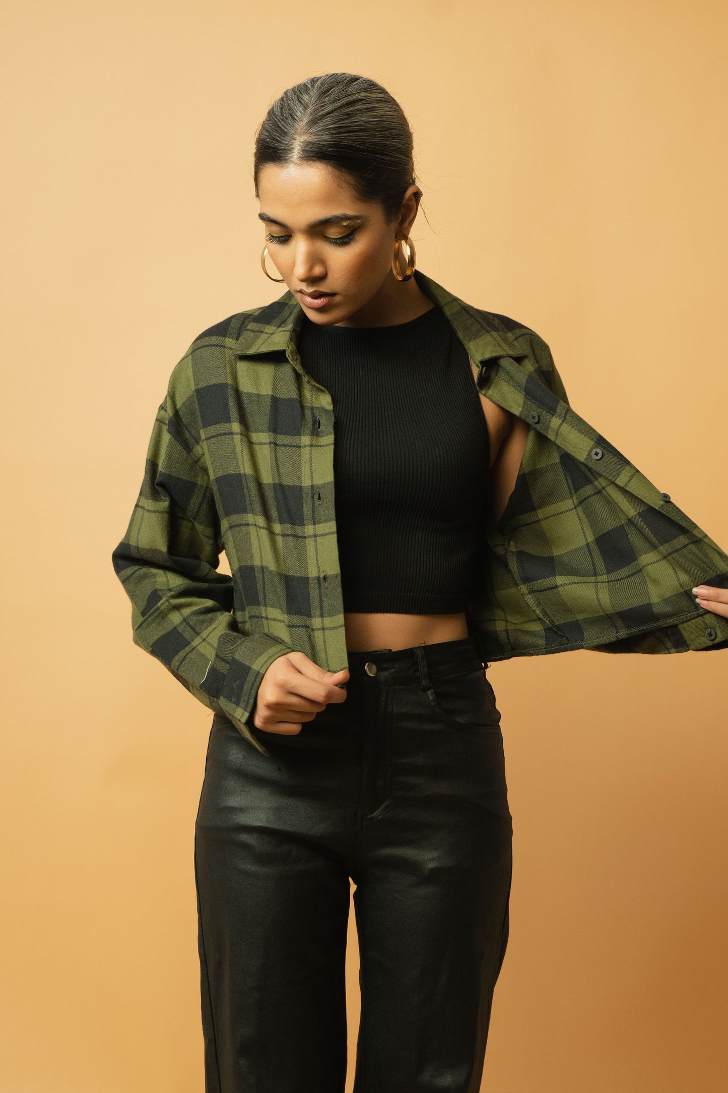 Flannel Crop Shirt in Olive
