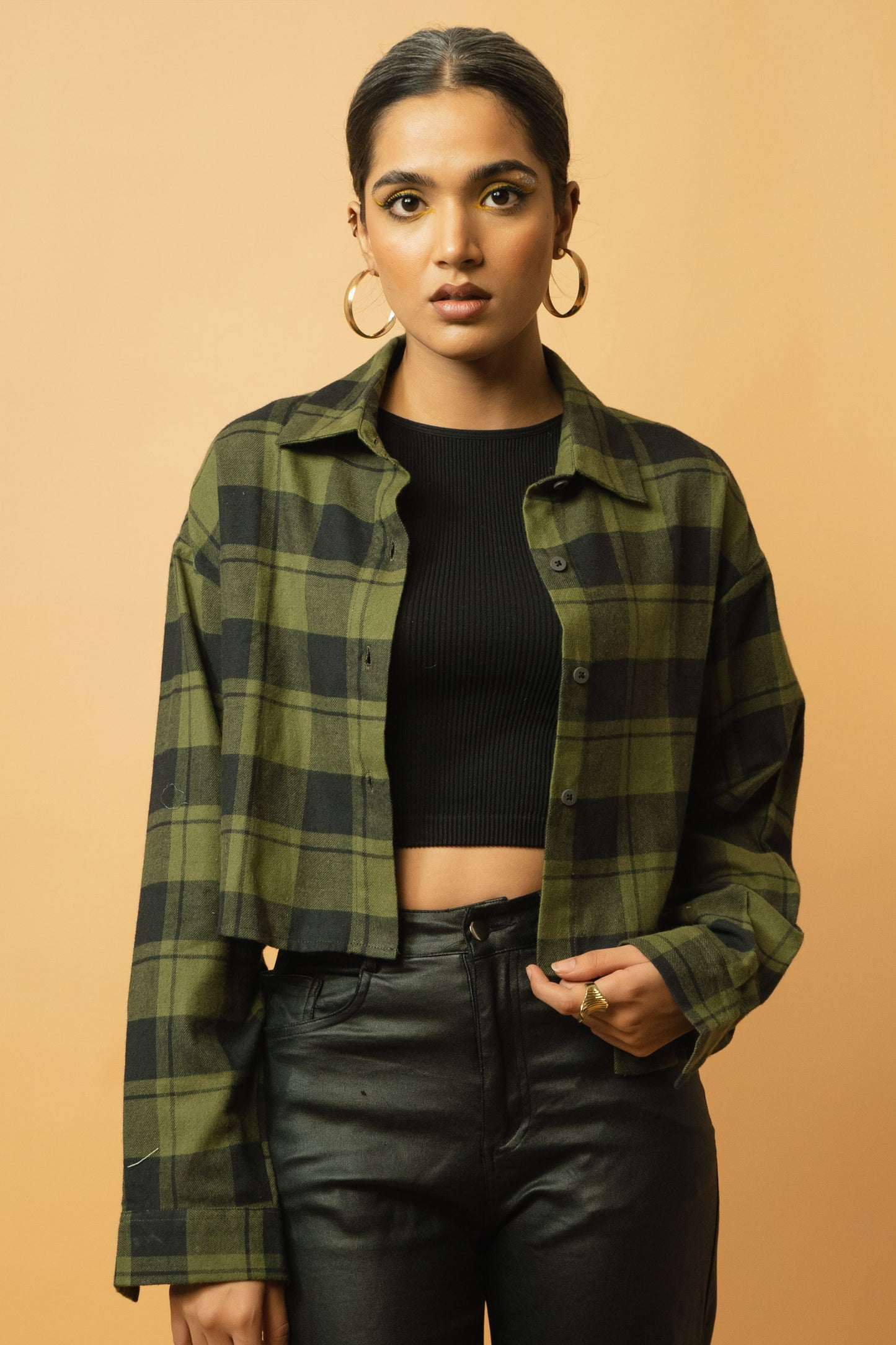 Flannel Crop Shirt in Olive