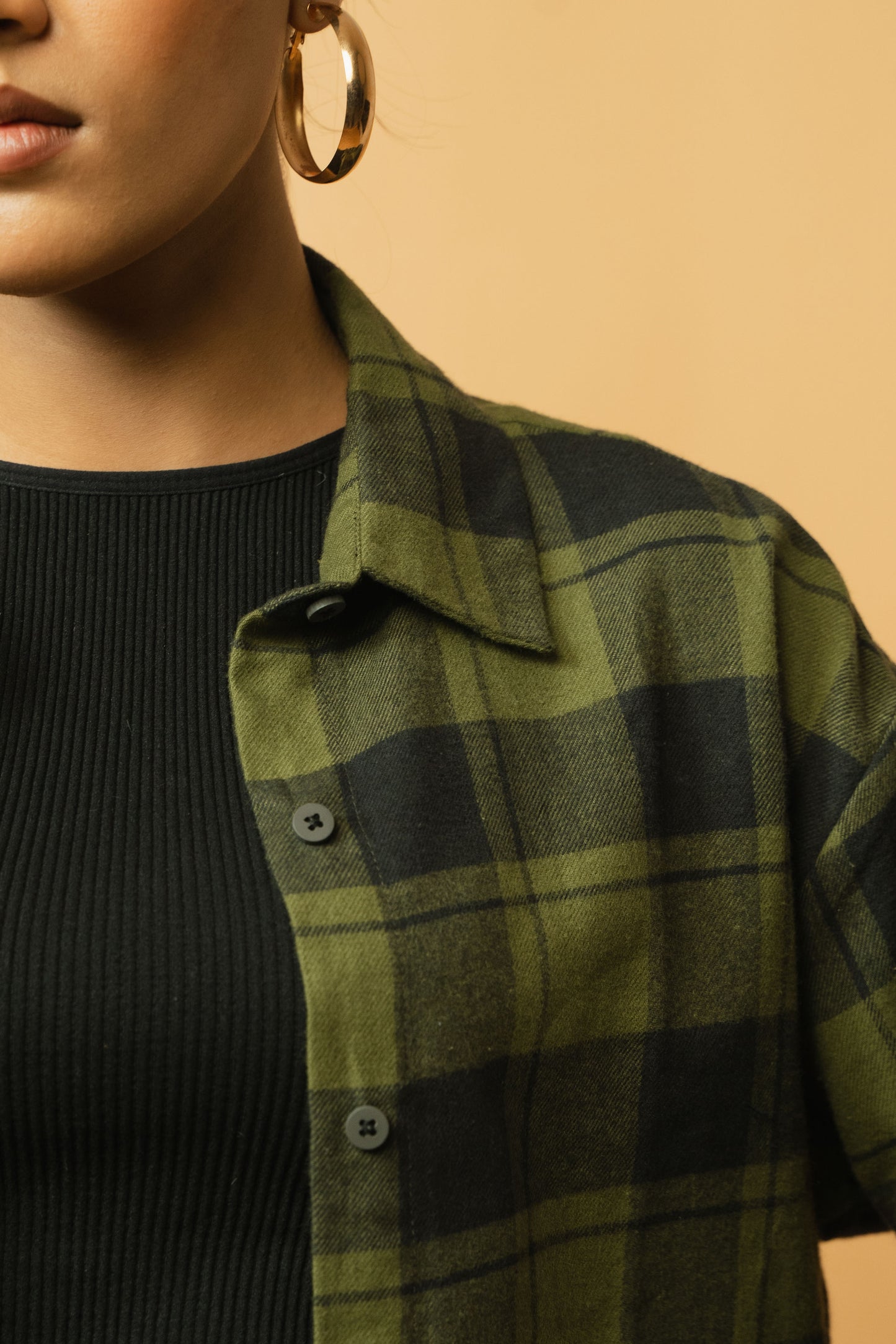 Flannel Crop Shirt in Olive