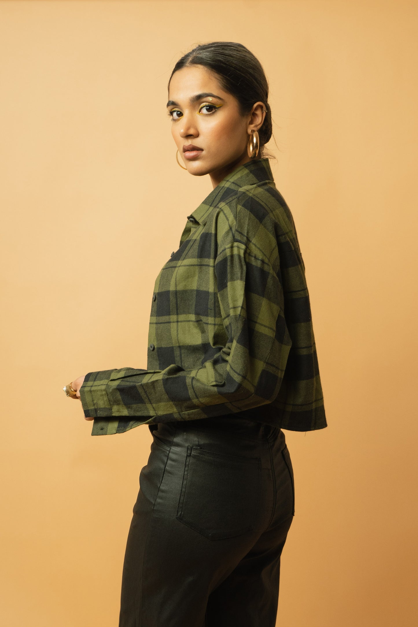 Flannel Crop Shirt in Olive