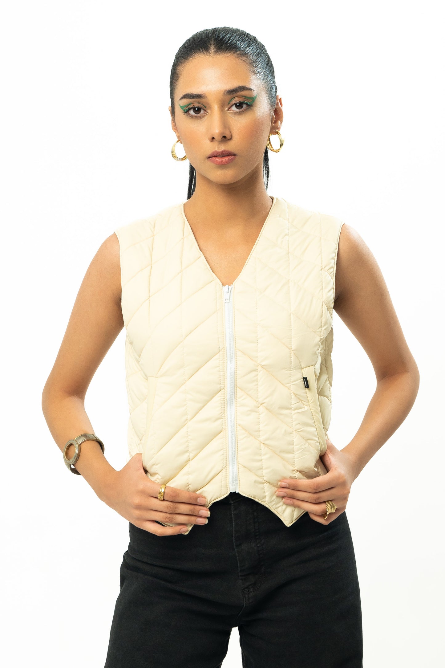 Quilted Puffer Vest in Cream