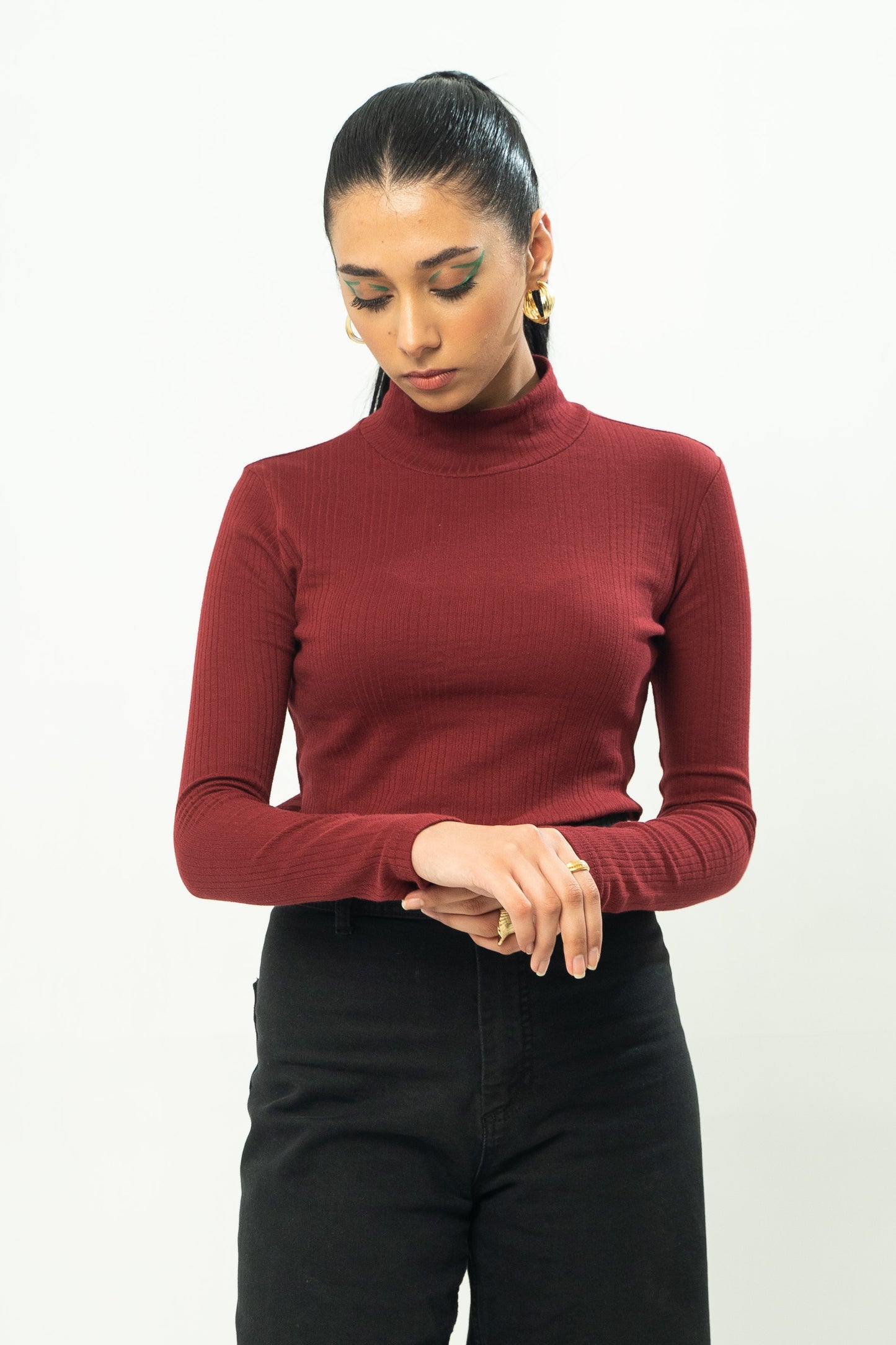 Mock Neck in Rosewood Maroon