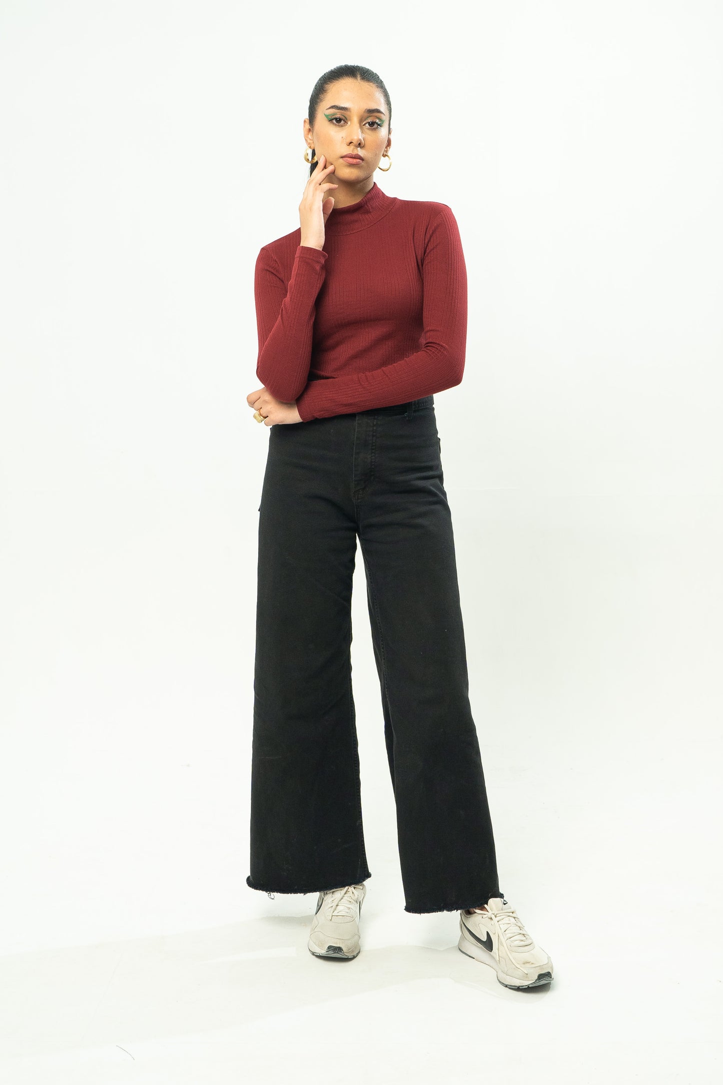 Mock Neck in Rosewood Maroon