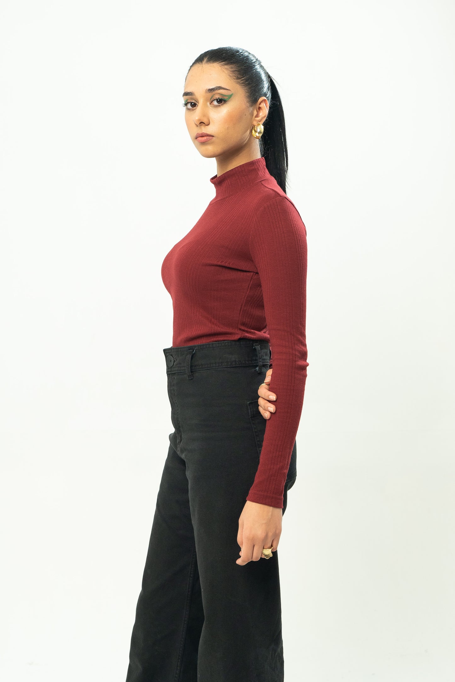 Mock Neck in Rosewood Maroon