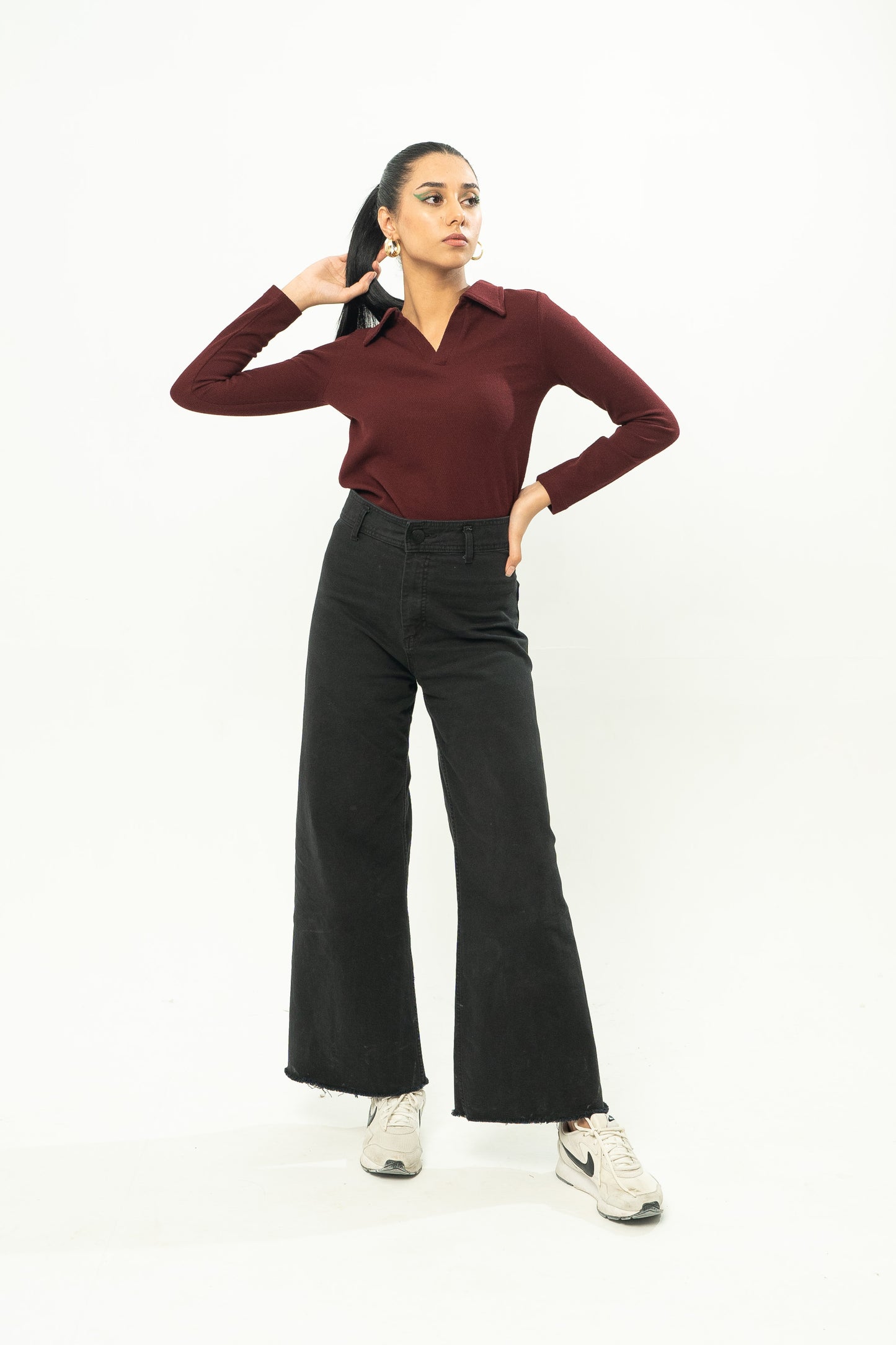 Textured Revere Polo Top in Maroon