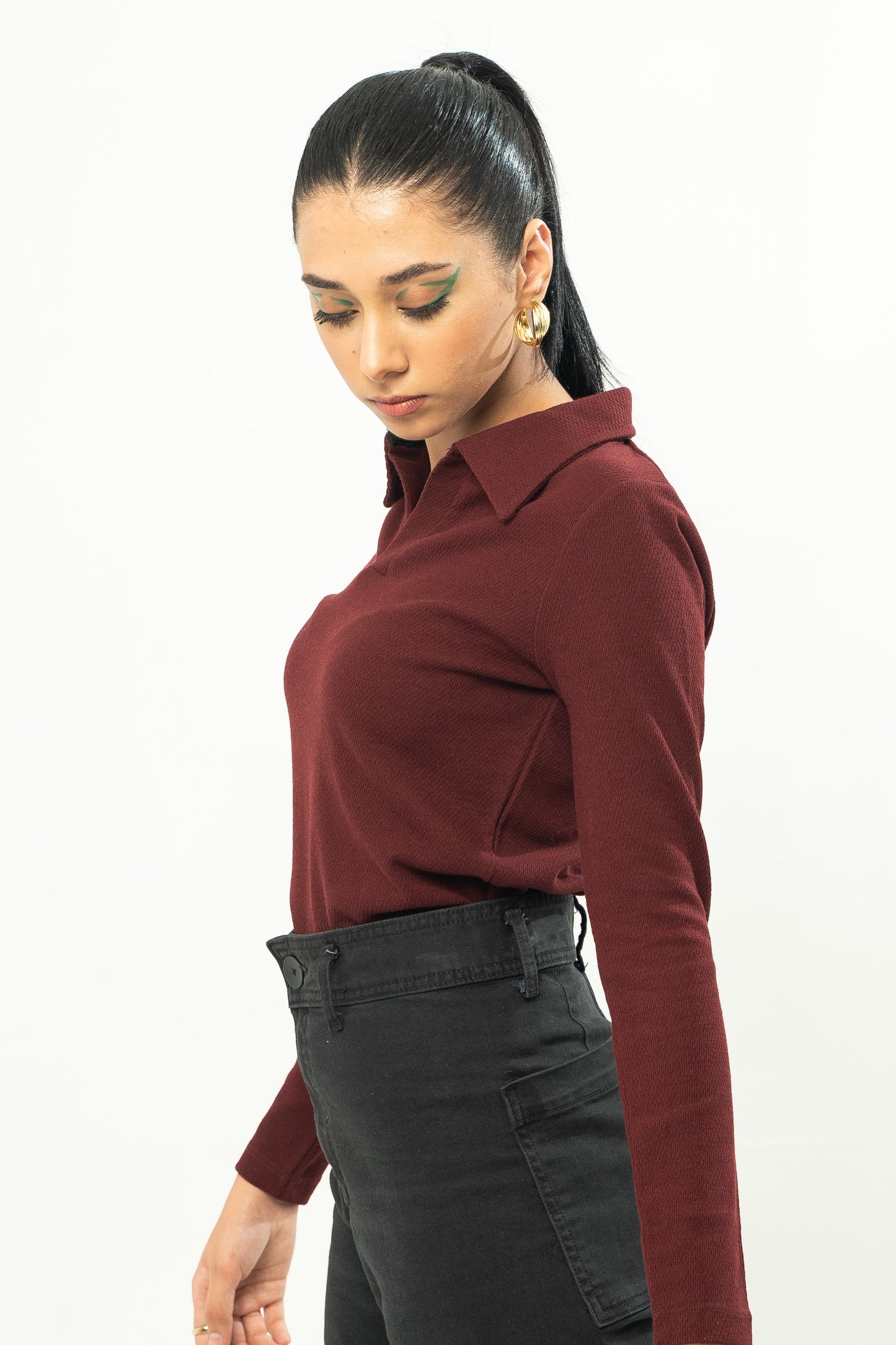 Textured Revere Polo Top in Maroon